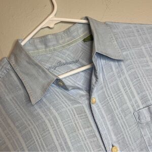 Tommy Bahama Men’s Large Short Sleeve Linen Light Blue Casual Button Up Shirt